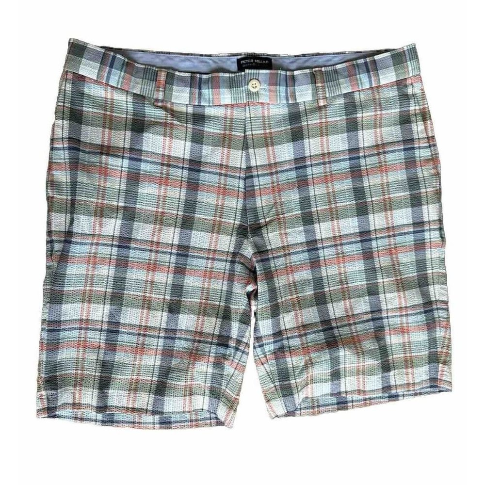 PETER MILLAR Men's 38 Featherweight Crown Sport Light Blue Plaid Golf Seersucker